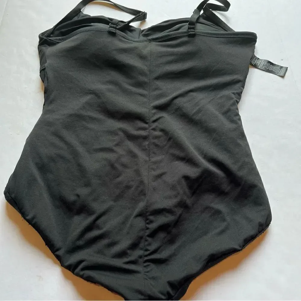 Embrace Your Curves by Miracle Women's One piece Black V neck Swim Suit Size 1X
